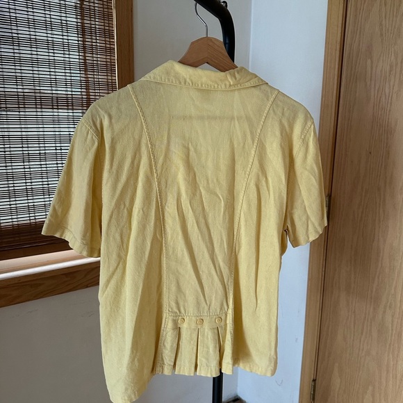 Christopher & Banks Butter Yellow Button-Up Women's Top Large Linen - Picture 9 of 11